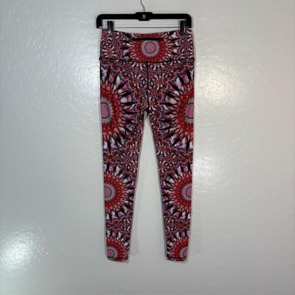 Wolven Leggings Womens Large Red Black Mandala Print High Waist Yoga Pants RPET - Picture 4 of 6